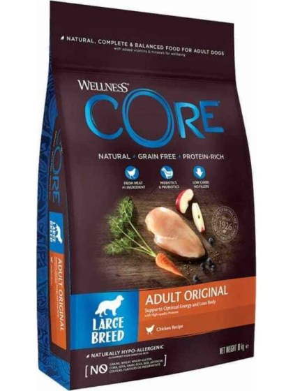 Wellness Core Adult Original Large 10kg Ξηρά Τροφή χωρίς Σιτηρά για Ενήλικους Σκύλους Μεγαλόσωμων Φυλών με Κοτόπουλο